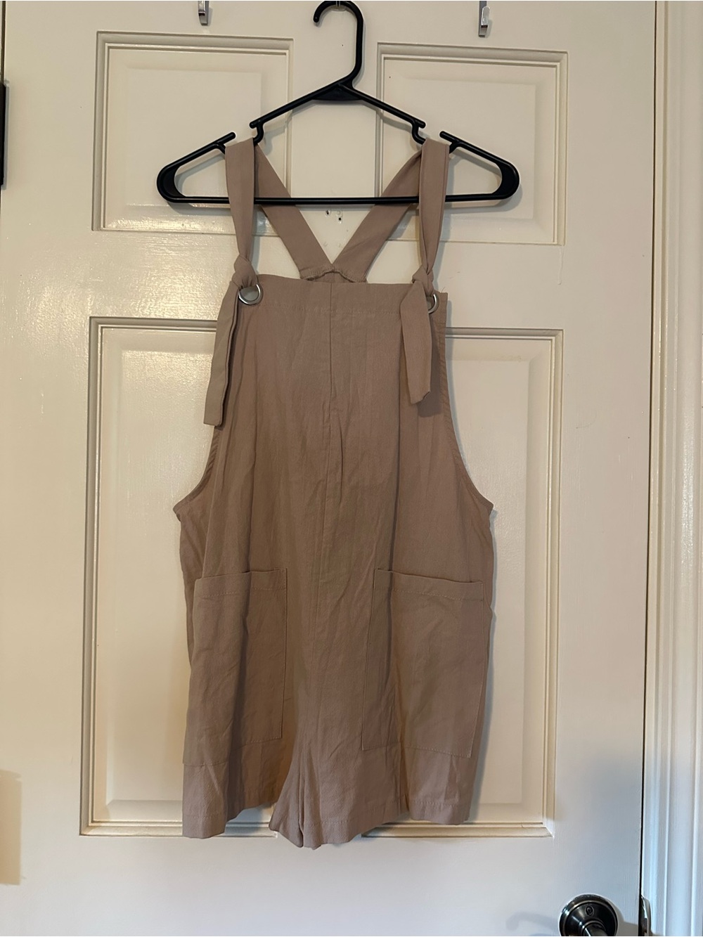 SHEIN Taupe Tie-Strap Linen-Blend Romper